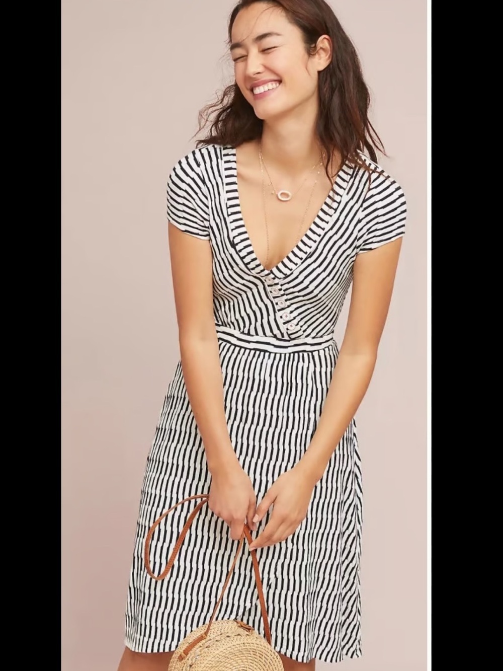 Anthopologie Maeve Paladino Faux wrap black white dress medium striped textured